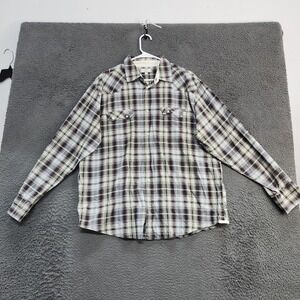 Old Navy Shirt Mens Large Brown Green Plaid Long Sleeve Button Front Casual